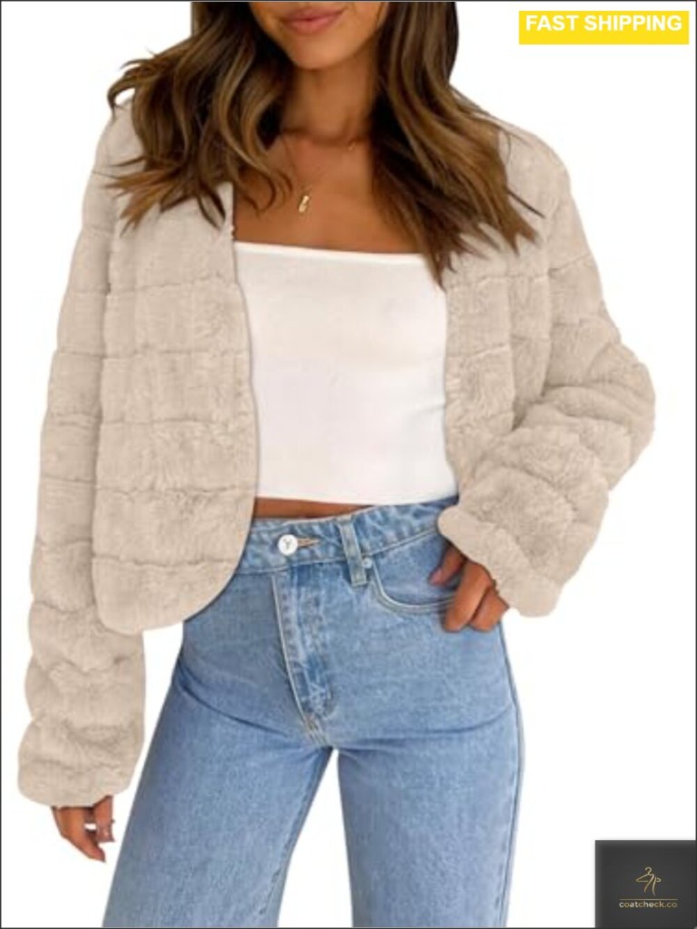 Womens Faux Fur Coat Fleece Cropped Fall Jacket Shaggy Plush Shawl